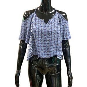 InTu blue printed boho cold shoulder blouse size XS